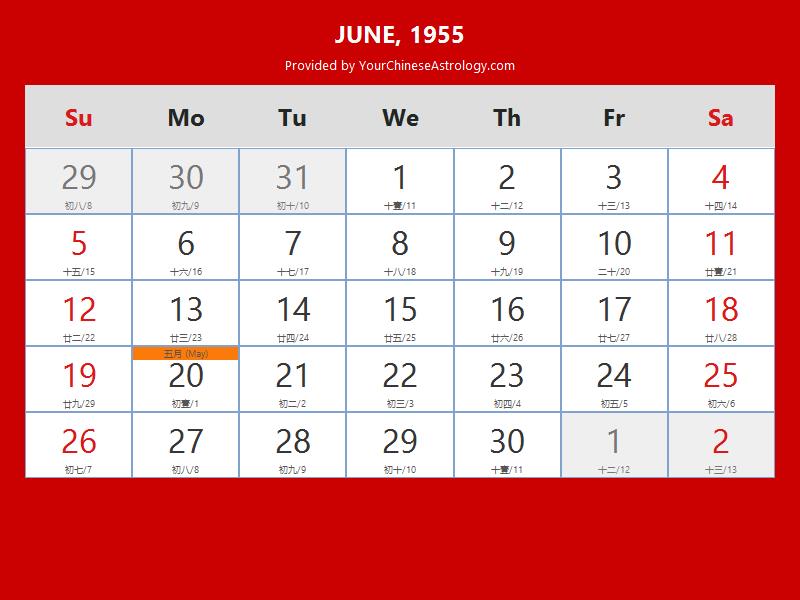 Chinese Calendar June 1955: Lunar Dates, Auspicious Dates and Times chinese-calendar-june-1955-lunar-dates-auspicious-dates-and-times