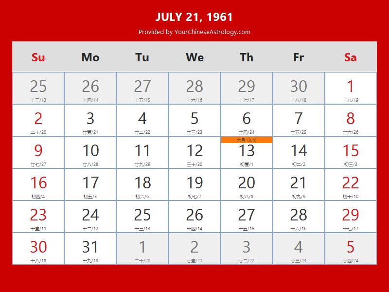 Chinese Calendar Jul 21 1961: Auspicious Things to Do and Hours Bazi Chinese Calendar Jul 21 1961: Auspicious Things to Do and Hours Bazi