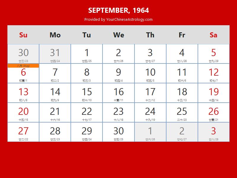 2022 Ultima Calendario 1964 Settembre calendario da tavolo gratis