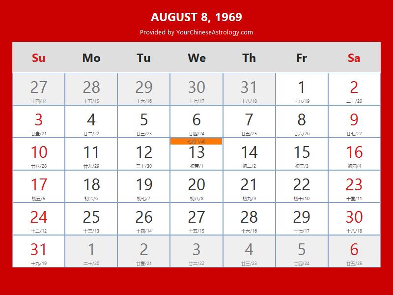 Chinese Calendar Aug 08 1969: Auspicious Things to Do and Hours Bazi Chinese Calendar Aug 08 1969: Auspicious Things to Do and Hours Bazi