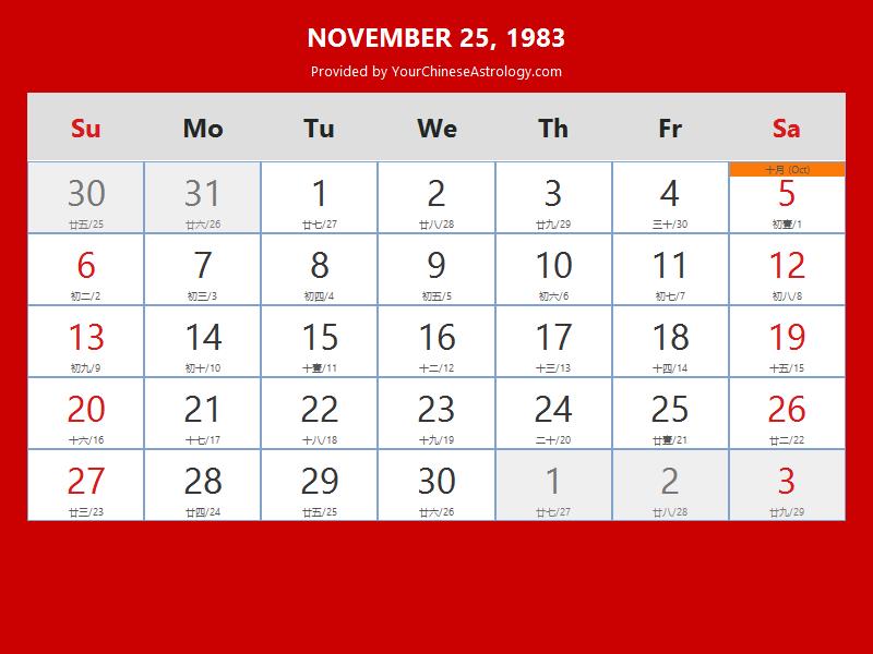 Chinese Calendar Nov 25 1983: Auspicious Things to Do and Hours Bazi Chinese Calendar Nov 25 1983: Auspicious Things to Do and Hours Bazi