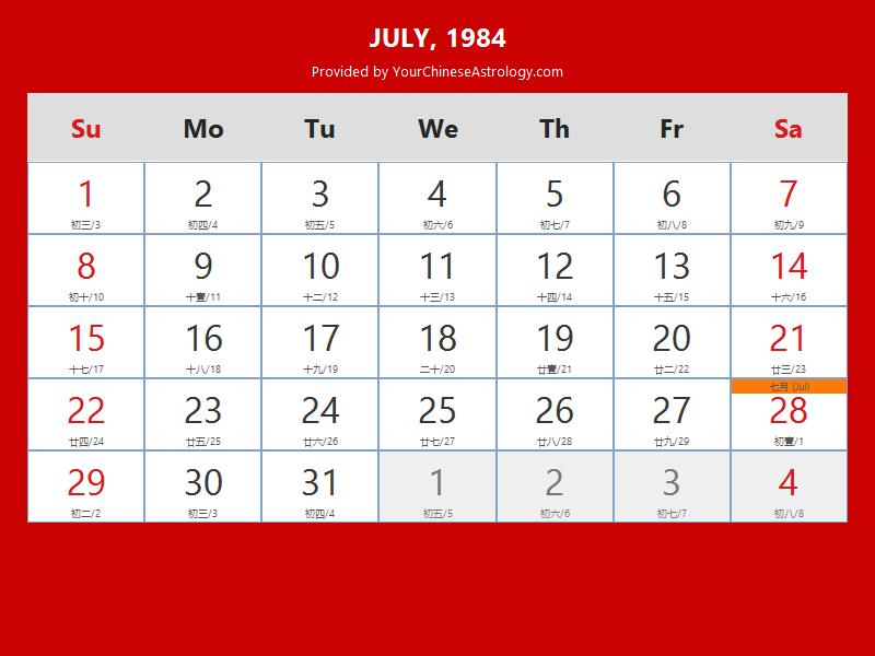 Chinese Calendar July 1984 Lunar Dates Auspicious Dates And Times Chinese Calendar July 1984 Lunar Dates Auspicious Dates And Times