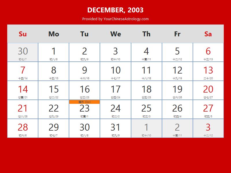 Chinese Calendar December 2003 Lunar Dates Auspicious Dates And Times