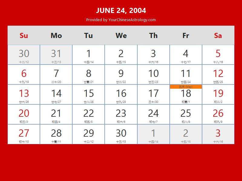 Chinese Calendar Jun 24 2004: Auspicious Things to Do and Hours Bazi