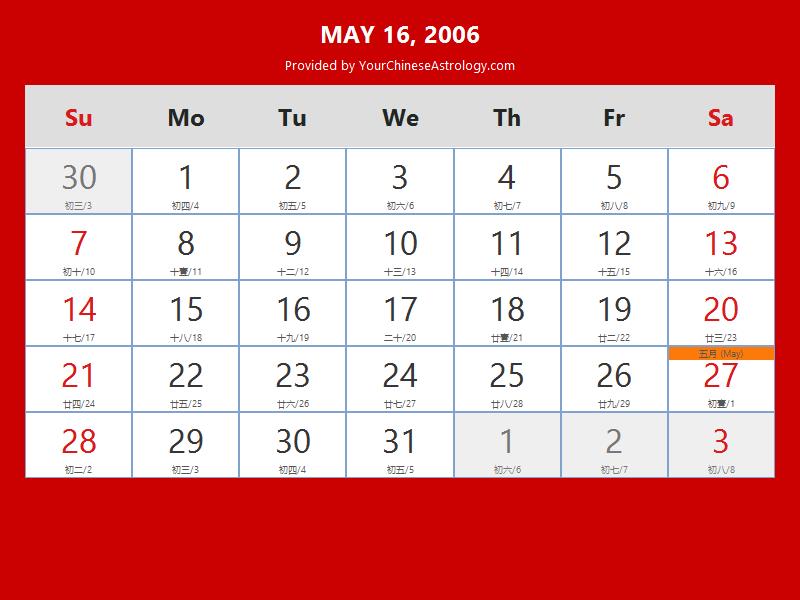 Chinese Calendar May 16, 2006: Auspicious Things to Do and Hours, Bazi