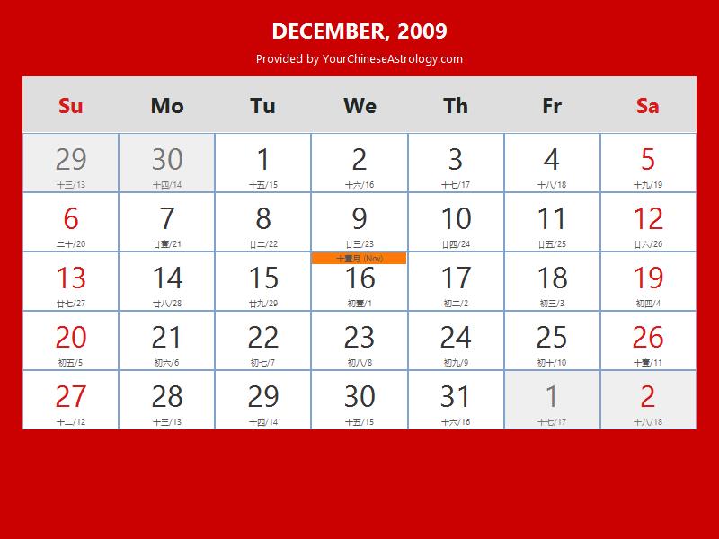 Chinese Calendar December 2009 Lunar Dates Auspicious Dates And Times