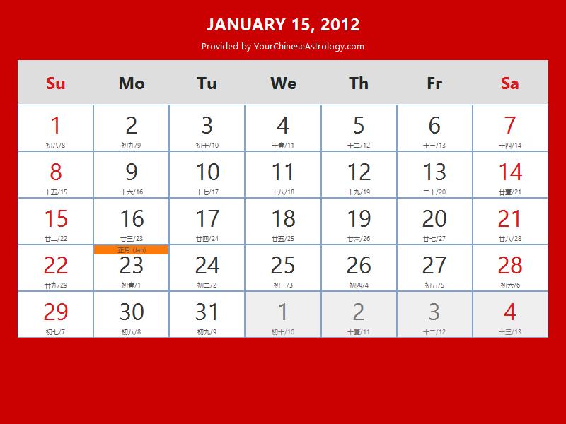 Chinese Calendar Jan 15 2012: Auspicious Things to Do and Hours Bazi