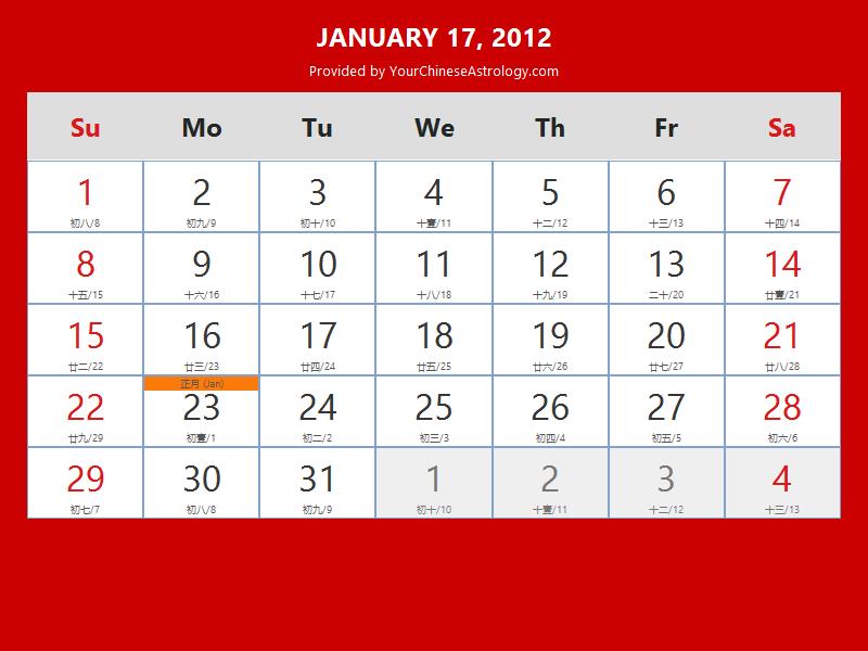 Chinese Calendar Jan 17 2012: Auspicious Things to Do and Hours Bazi