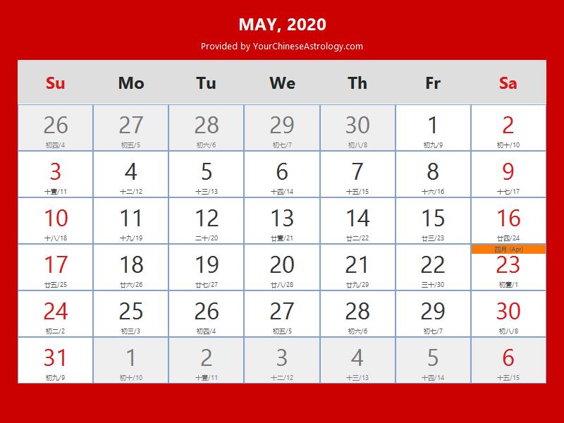 Chinese Calendar May 2020 Lunar Dates Auspicious Dates And Times