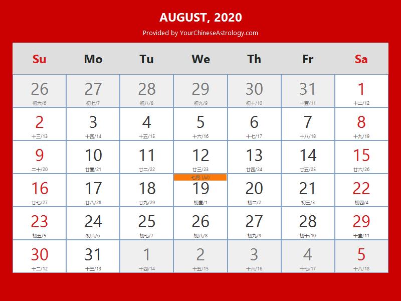 Chinese Calendar August 2020: Lunar Dates, Auspicious Dates and Times
