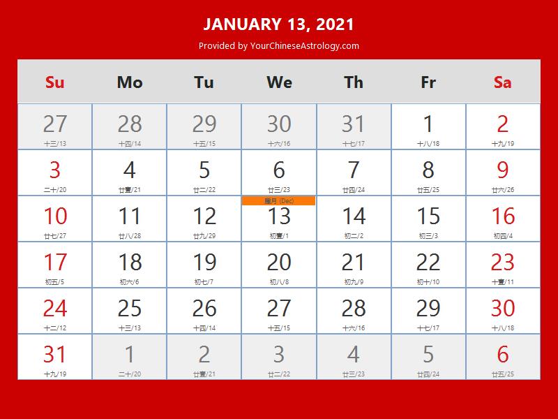 Chinese Calendar Jan 13, 2021: Lucky Things to Do and ...