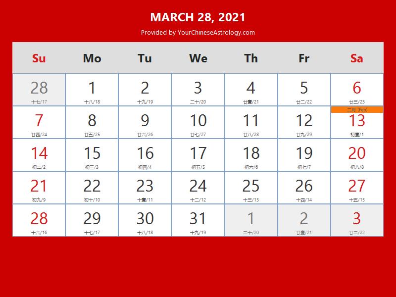 Chinese Calendar Mar 28, 2021: Lucky Things to Do and ...