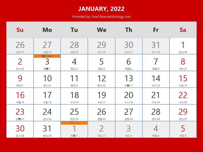 December Lunar Calendar 2022 Chinese Calendar January 2022: Lunar Dates, Auspicious Dates And Times