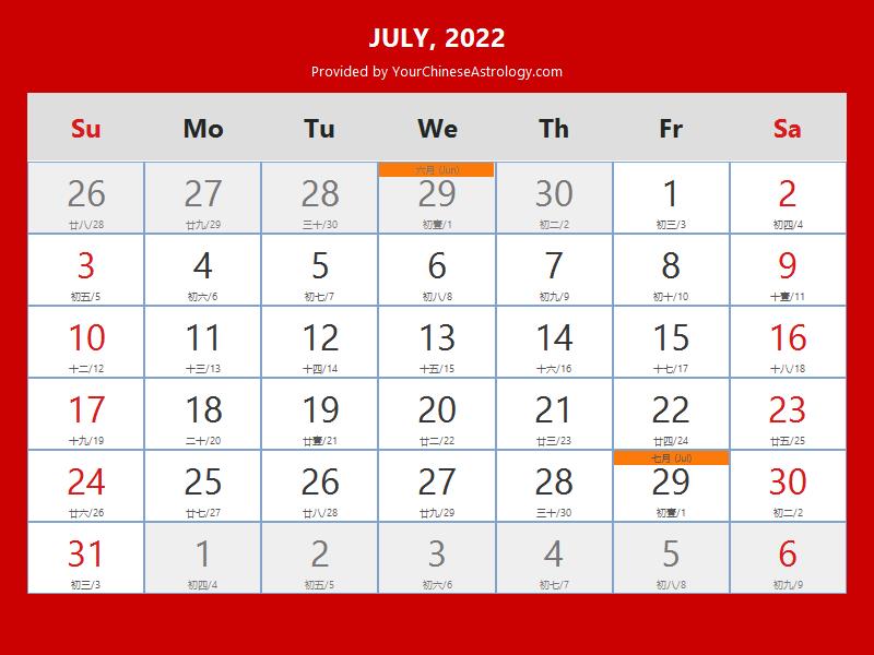 Chinese Calendar July 2022: Lunar Dates, Auspicious Dates and Times