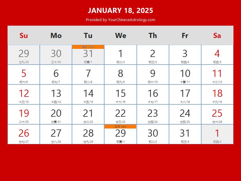 Chinese Calendar Jan 18, 2025: Auspicious Things to Do and Hours, Bazi chinese-calendar-jan-18-2025-auspicious-things-to-do-and-hours-bazi