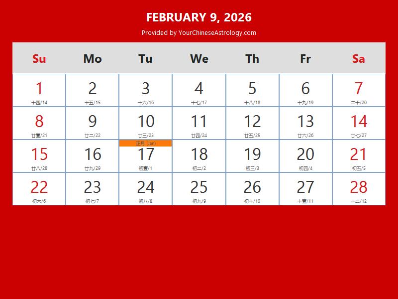 Chinese Calendar Feb 09, 2026 Auspicious Things to Do and Hours, Bazi