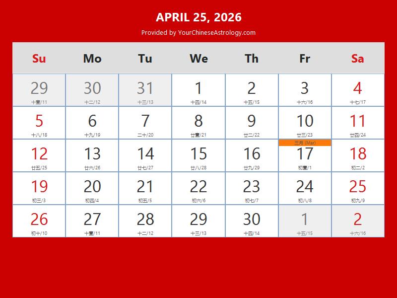  Chinese Calendar Apr 25, 2026: Auspicious Things to Do and Hours, Bazi Bildidee 