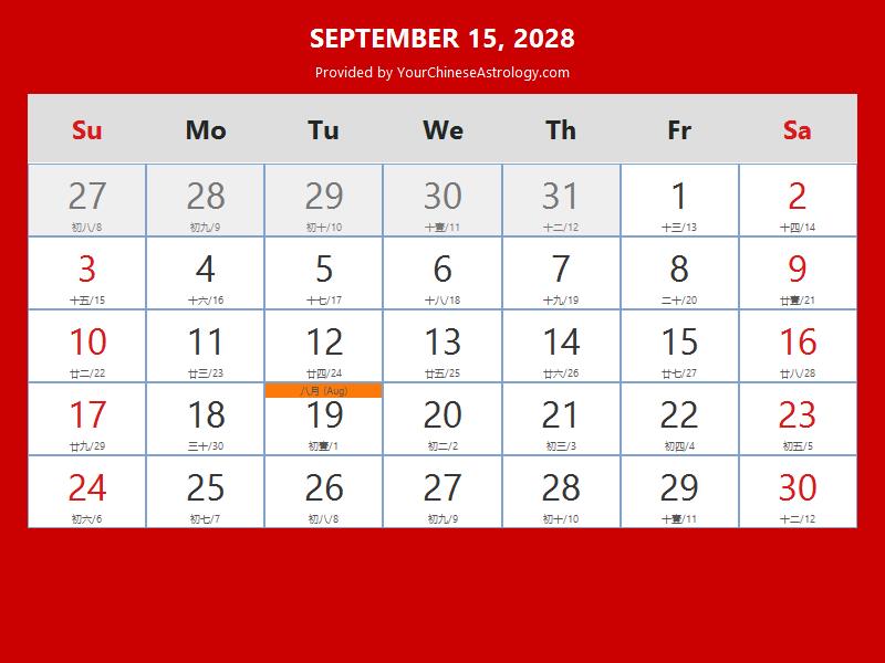 Chinese Calendar Sep 15, 2028 Auspicious Things to Do and Hours, Bazi