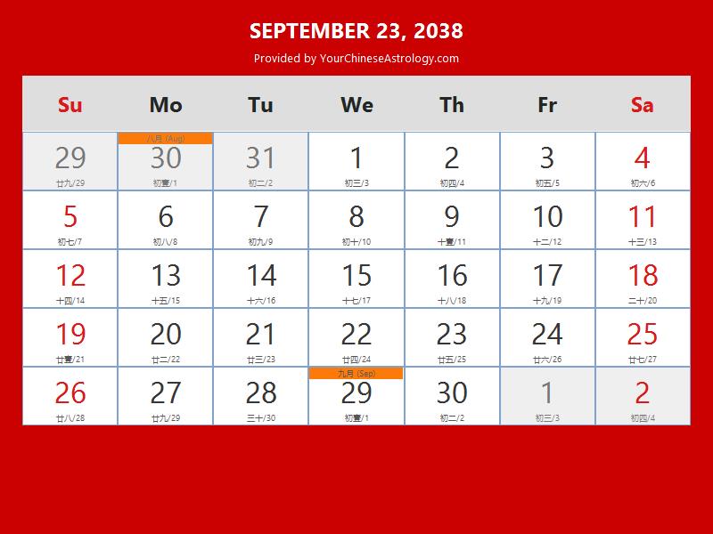 Chinese Calendar Sep 23 2038: Auspicious Things to Do and Hours Bazi